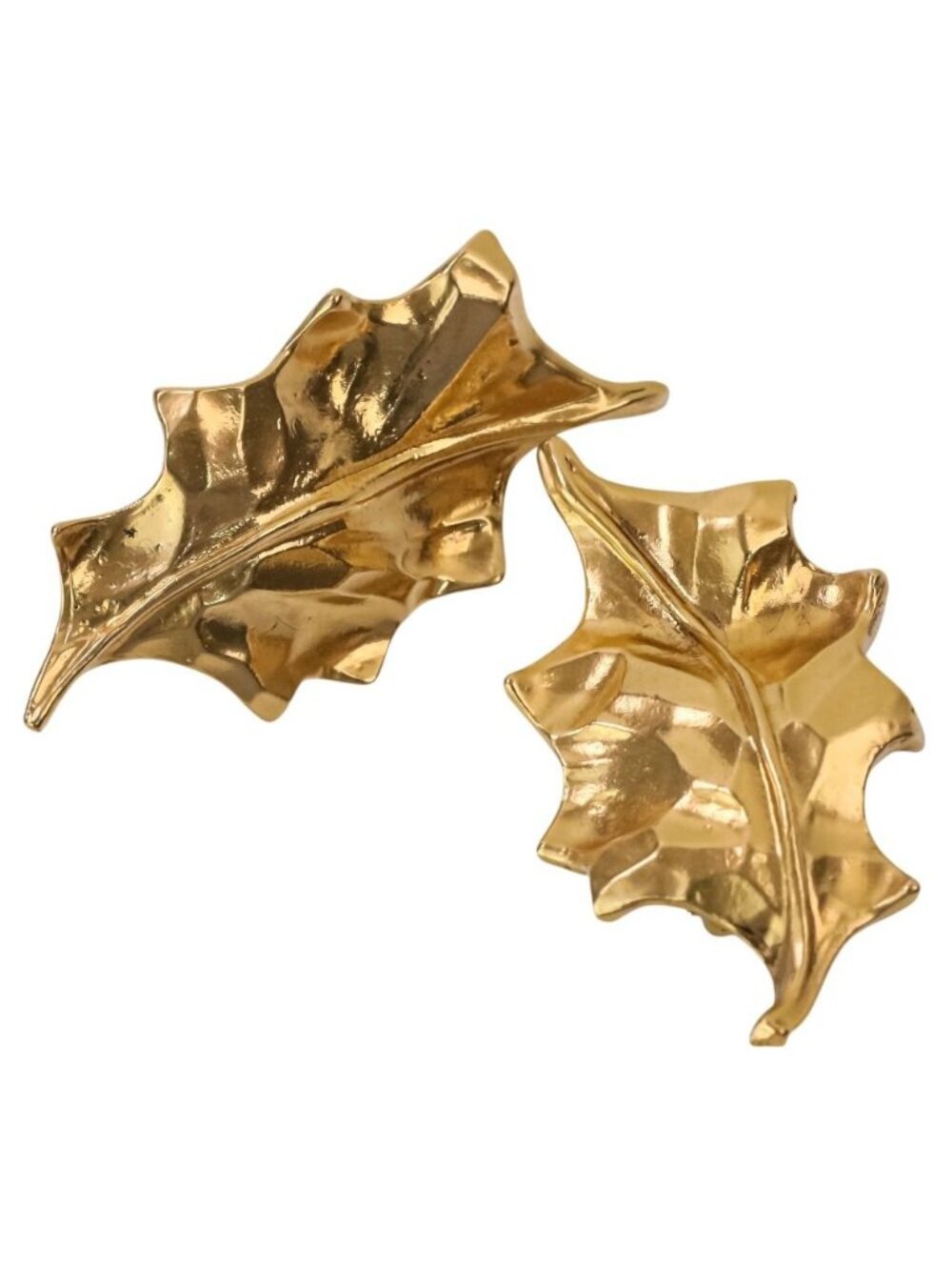 Saint Laurent Vintage Leaf Motif Large Earrings Gold Plated Colored